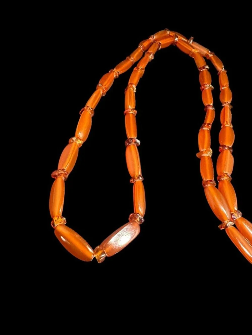 Vintage Art Deco Baltic Amber Carnelian Agate Beaded Long Necklace 50 in